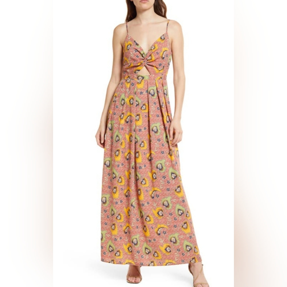 NWOT CHELSEA28 CUTOUT SLEEVELESS MAXI DRESS IN CORAL- NAVY FLORETTS SMALL